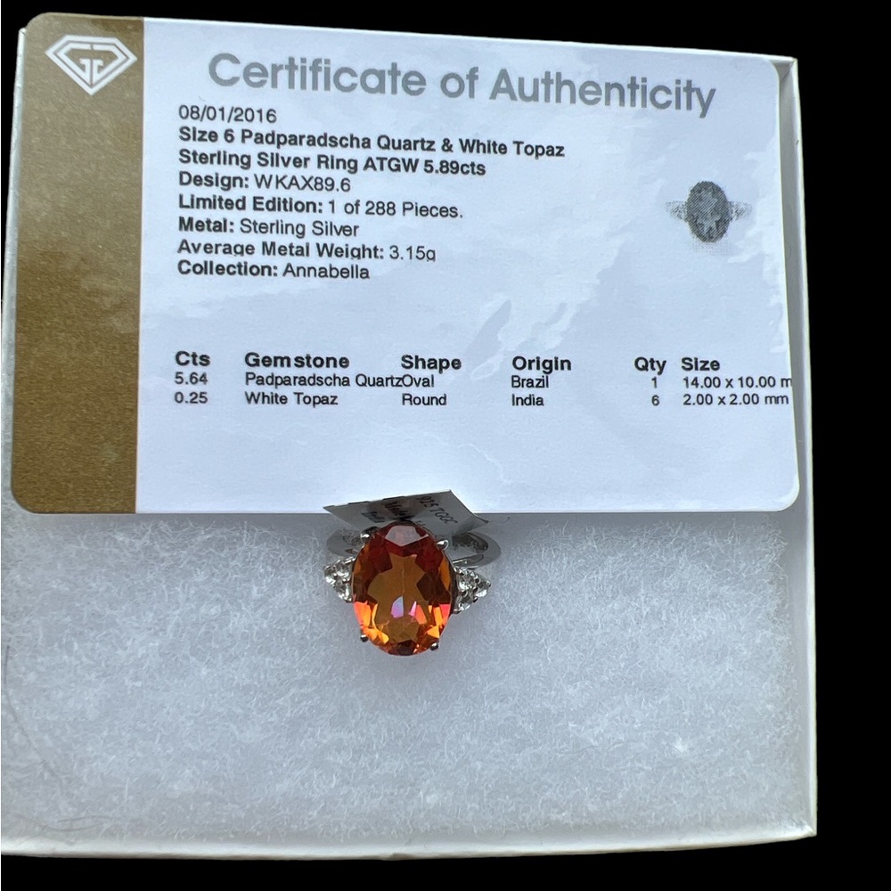 Padparadscha quartz & white topaz sterling silver ring